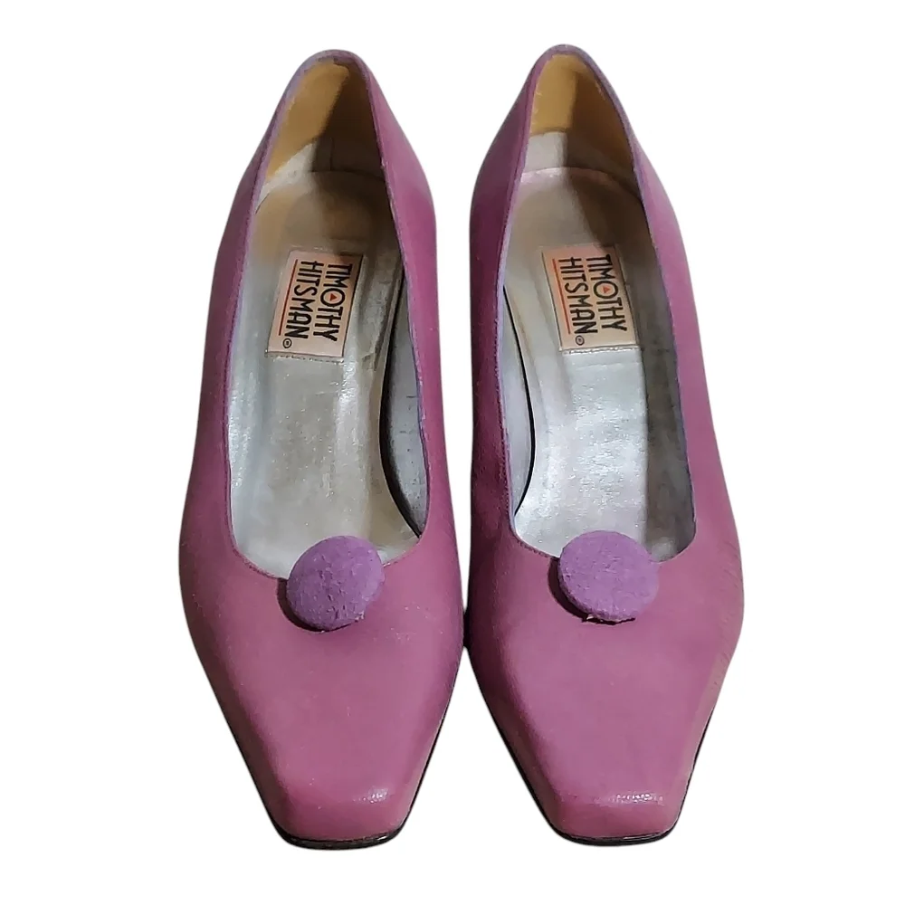 Timothy Hitsman Vintage Purple Dark Lavender Textured Leather Square Toe Heels